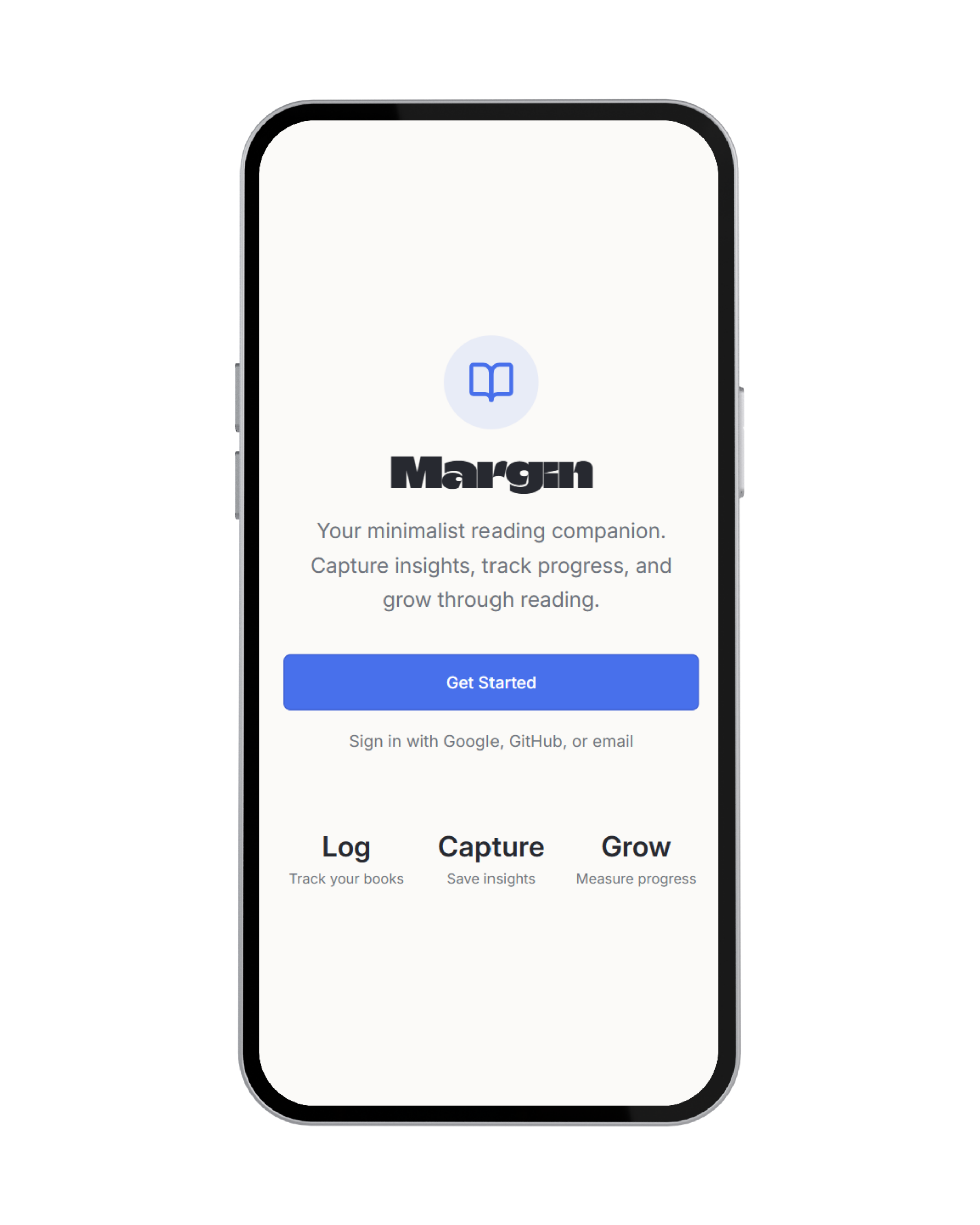 Margin reading app phone mockup